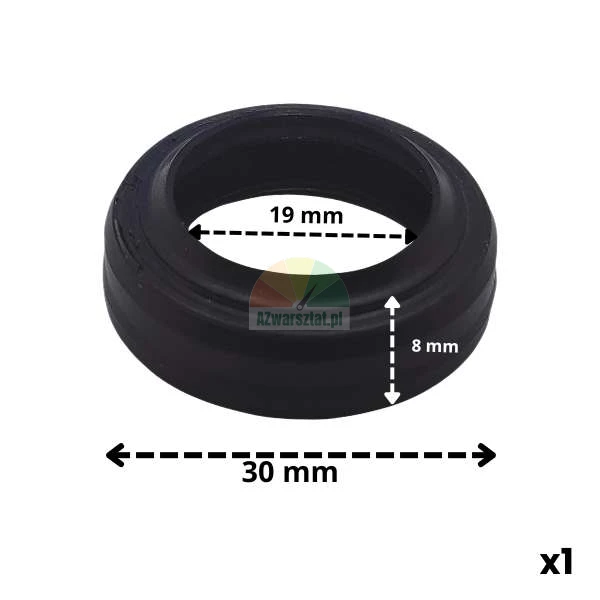 Black rubber seal with dimensions: inner diameter 19 mm, outer diameter 30 mm, height 8 mm.