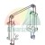 Technical diagram of a cable pulley mechanism for a lift, illustrating cable routing with blue and red lines.