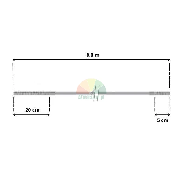 Steel cable for QJY 2.40B lift 8.8m length with thread dimensions