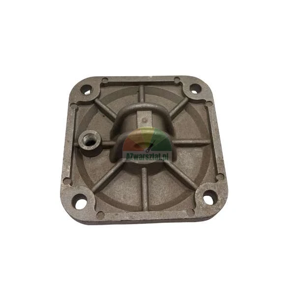 Square metal cover plate with four mounting holes and a central pin bracket.