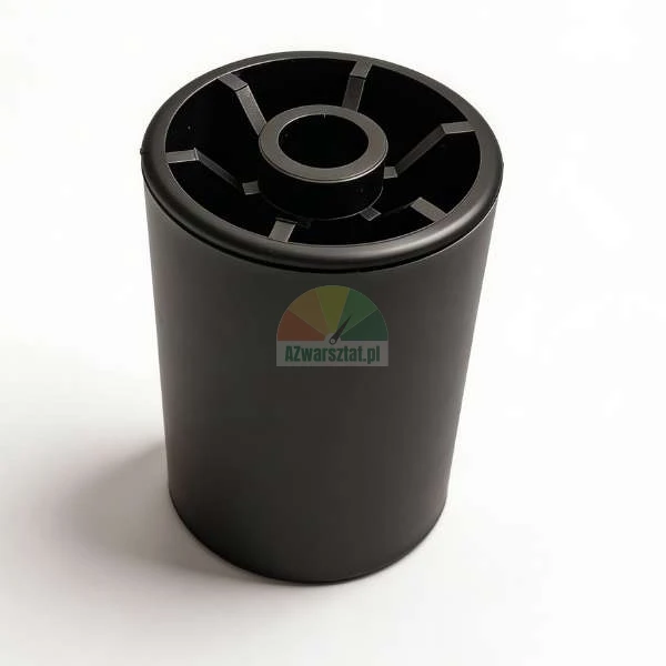 Black plastic cylindrical furniture leg with internal structural reinforcement ribs