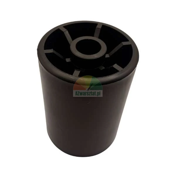 Black plastic spacer sleeve with internal ribbing and a central hole.