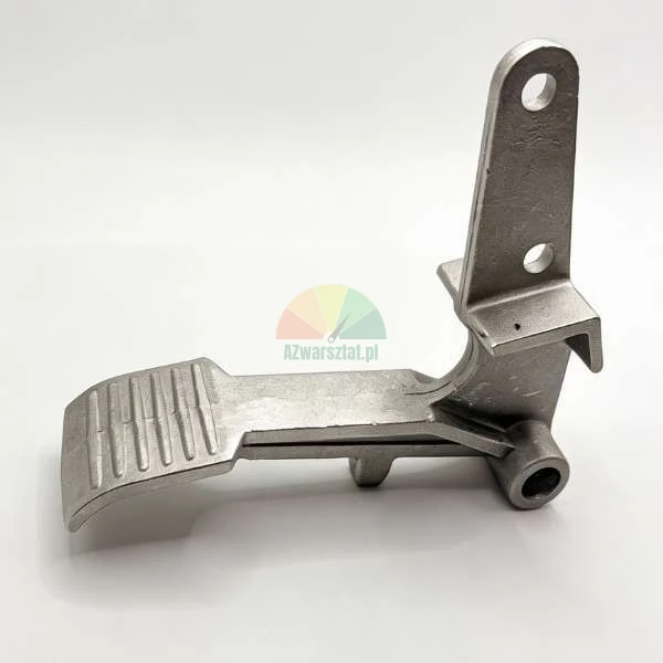 Metal lever or control pedal, cast industrial part with mounting holes on a white background.