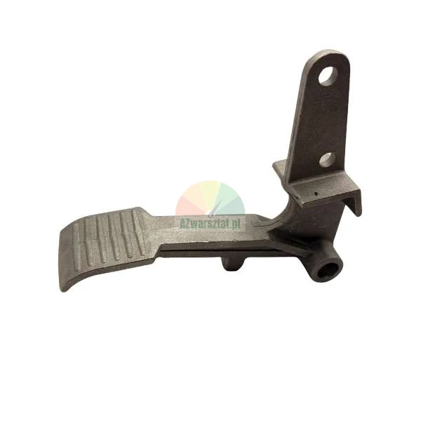 Metal cast pedal lever component with a ribbed anti-slip surface and mounting holes.
