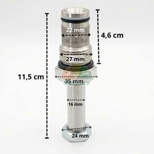Lowering valve for solenoid coil 16mm / G27mm with dimensions