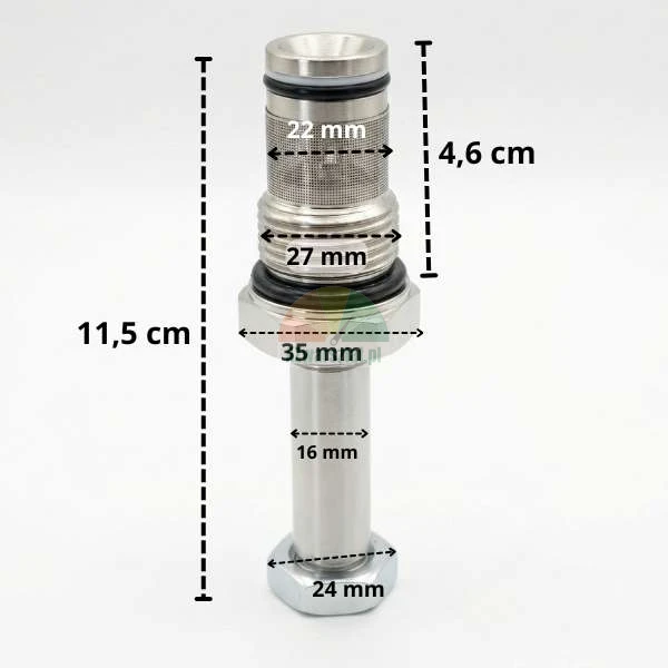 Lowering valve for solenoid coil 16mm / G27mm with dimensions