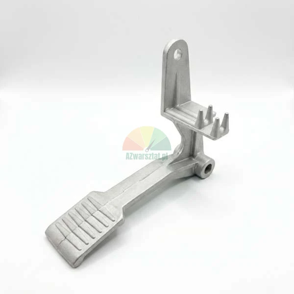 Metal pedal lever, aluminum casting, mechanical part on a white background.