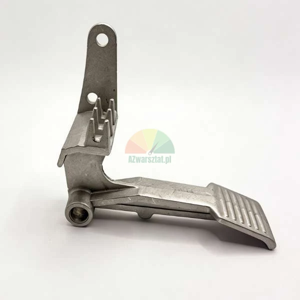 Metal pedal lever component for industrial machinery on a white background.