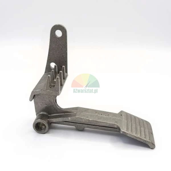 Metal pedal lever with a textured footpad and mounting holes on a white background.