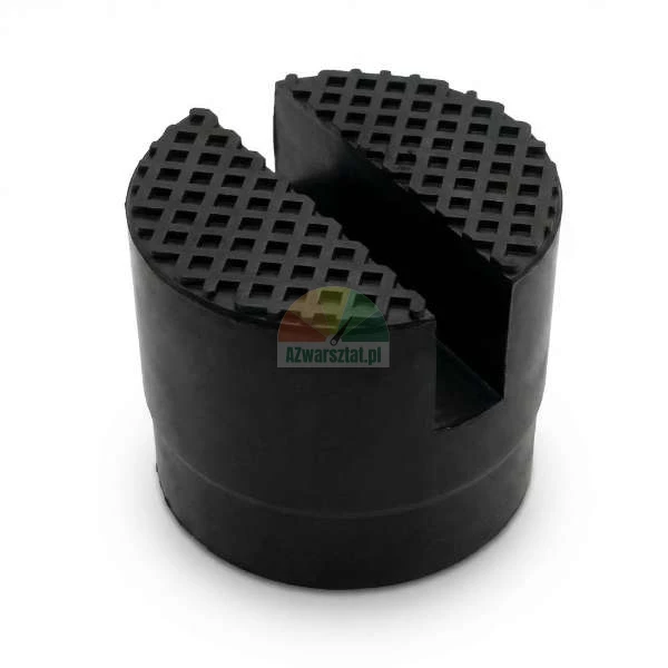 Black rubber jack pad adapter with a slot and anti-slip textured surface.