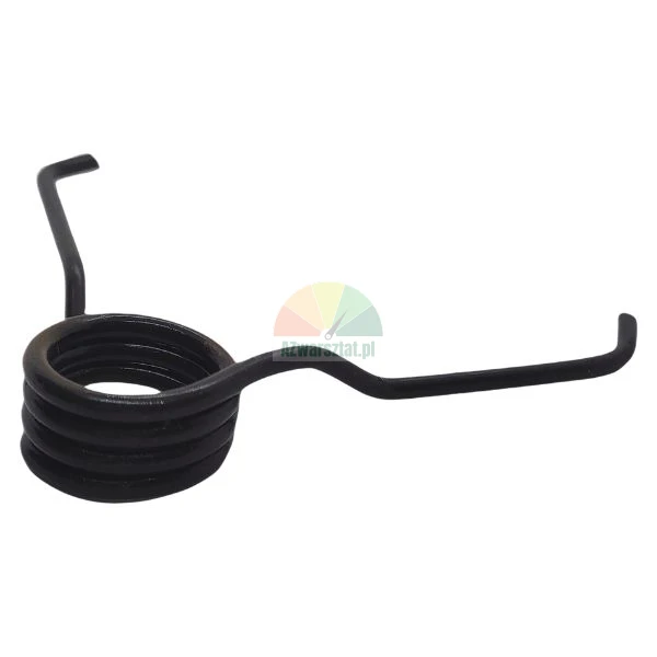 Black steel torsion spring with bent arms isolated on a white background.