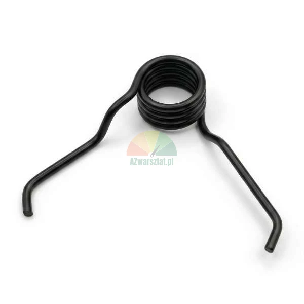 Black metal torsion spring with two arms on a white background.