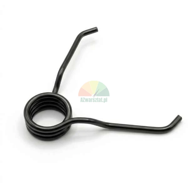 Black torsion spring with two arms on a white background.