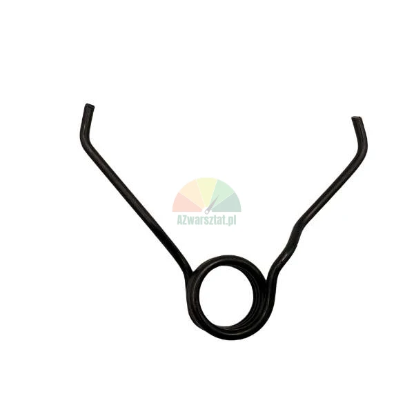 Black metal torsion spring with two arms on a white background