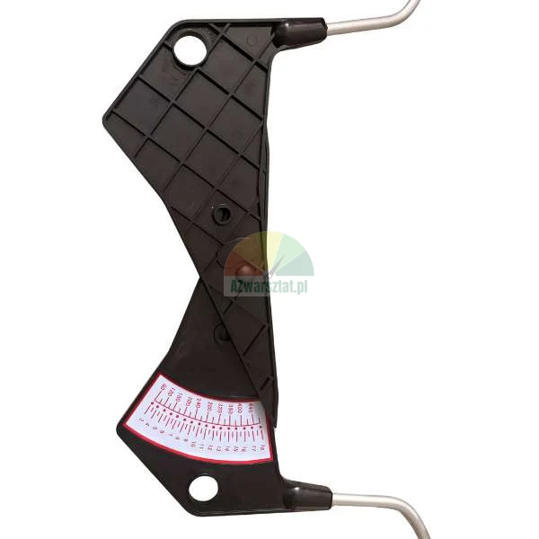Manual tension gauge tool with a black plastic body and a printed scale