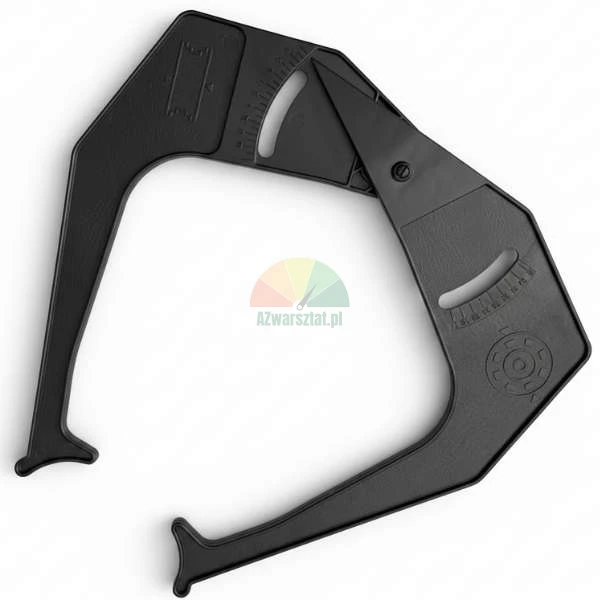 Black plastic skinfold caliper for body fat measurement on a white background.