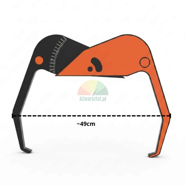 Orange and black measuring caliper with an arm span of approximately 49 cm and a scale.
