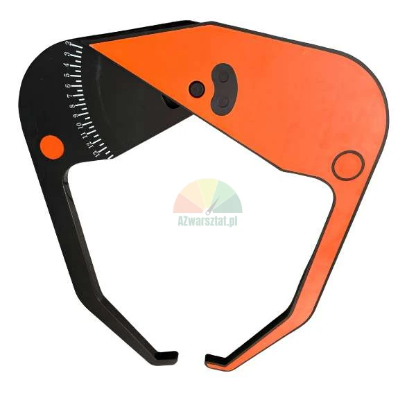Professional skinfold caliper for body fat measurement, black and orange with a clear scale on a white background.