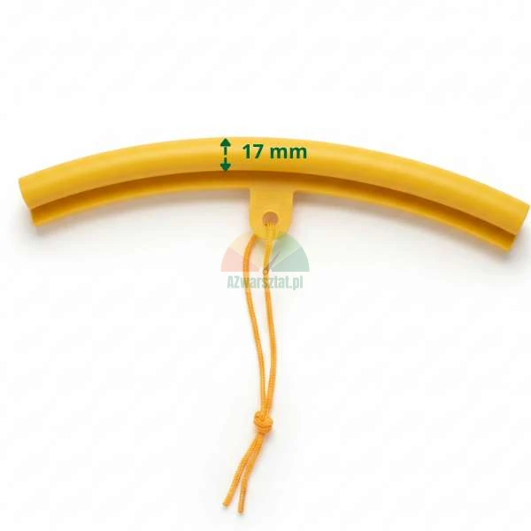 Yellow curved plastic element with 17 mm width and an attached string.