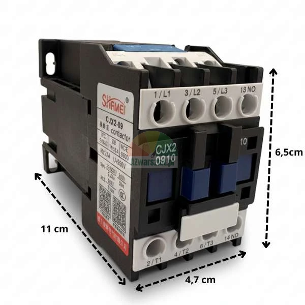 Motor contactor 24V DC CJX2 0910 with dimensions 11x6.5x4.7 cm