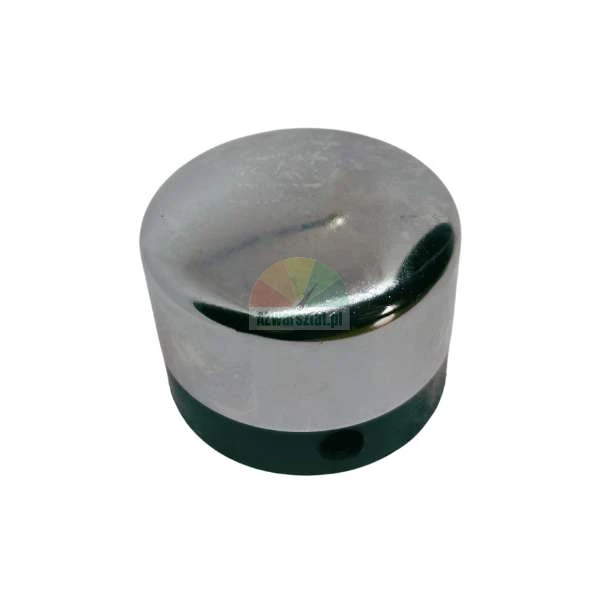 Chrome-plated cylindrical cap with a black base and a small side hole.
