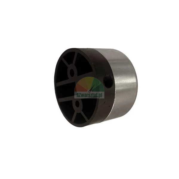 Round furniture leg with black plastic base and silver metal top