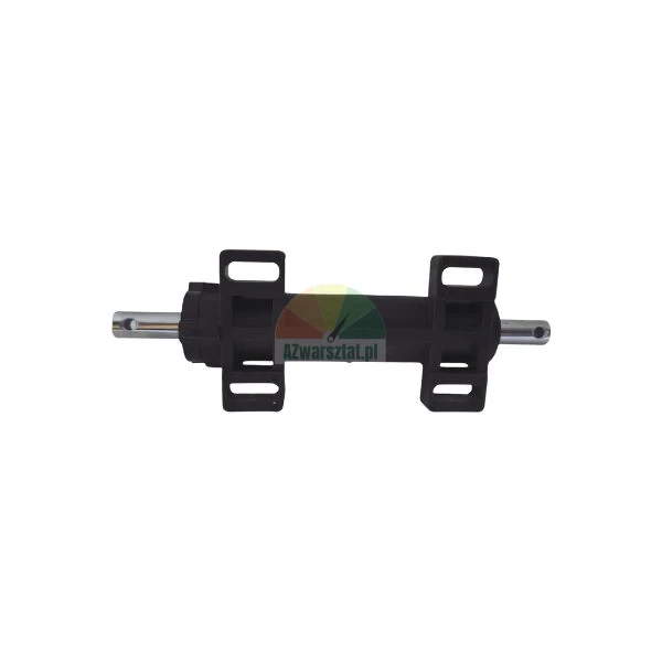 Double-acting hydraulic cylinder with a black body and silver rods on a white background.