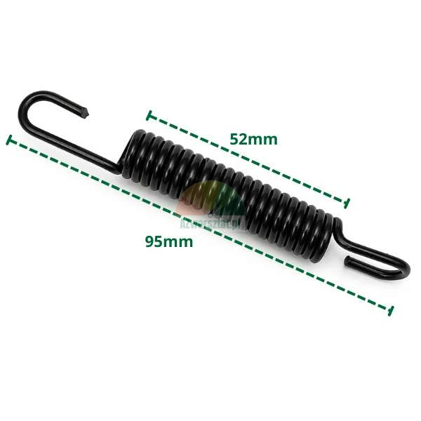 Black 9.5 cm tension spring with dimensions