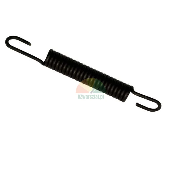 Black extension spring with hooks on both ends on a white background
