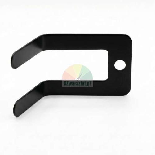 Black double leaf spring with a mounting hole on a white background.