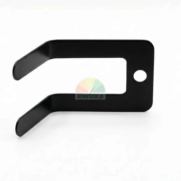 Black double leaf spring with a mounting hole on a white background.