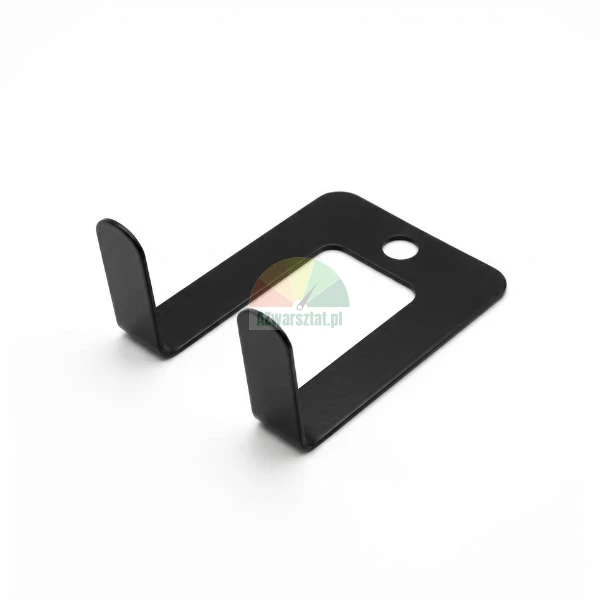 Black metal double hook for wall mounting.