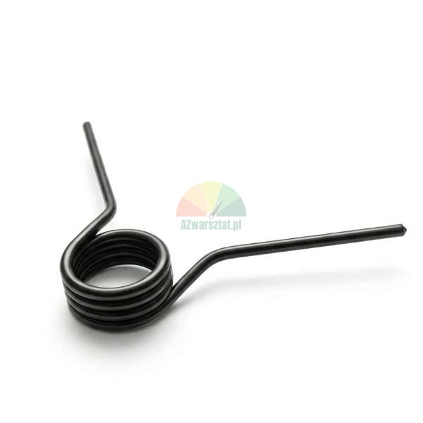 Black metal torsion spring on a white background.