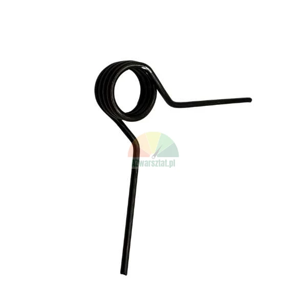 Black metal torsion spring with two arms on a white background.