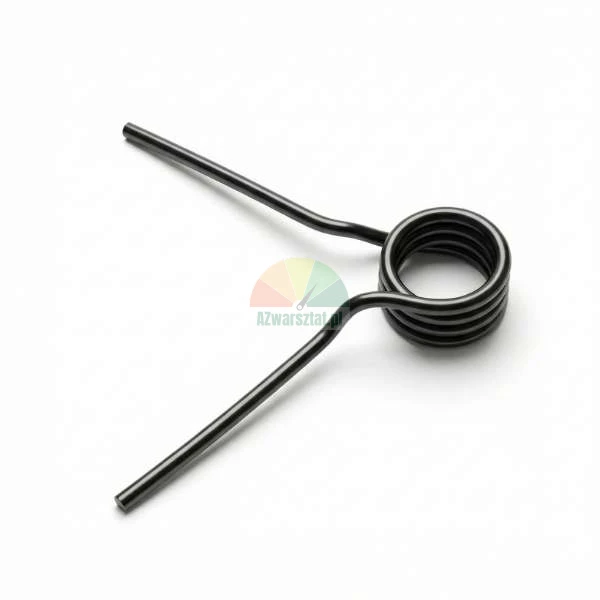 Black metal torsion spring on a white background.