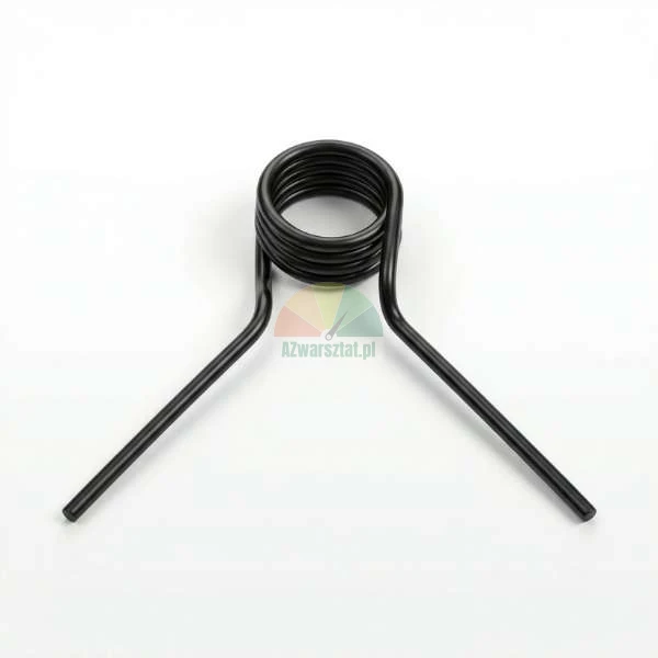 Black metal torsion spring with two arms on a white background