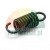 Black metal tension spring with hook ends isolated on a white background.