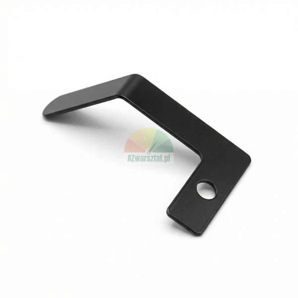 Black angled metal bracket with a mounting hole on a white background.