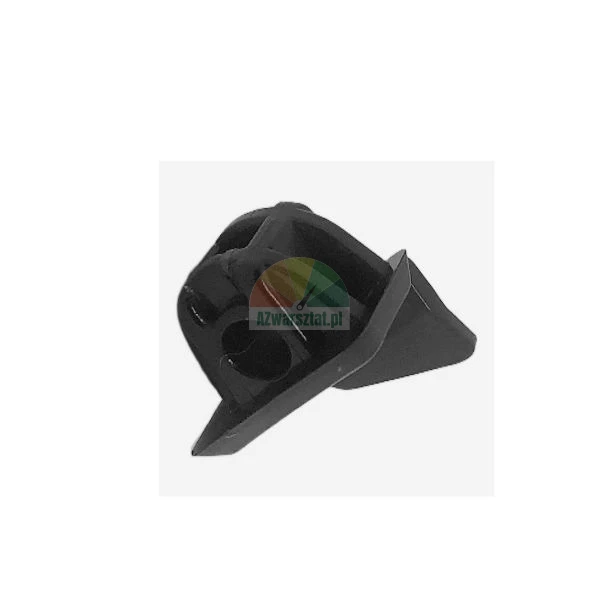 Black plastic mounting clip with a hole