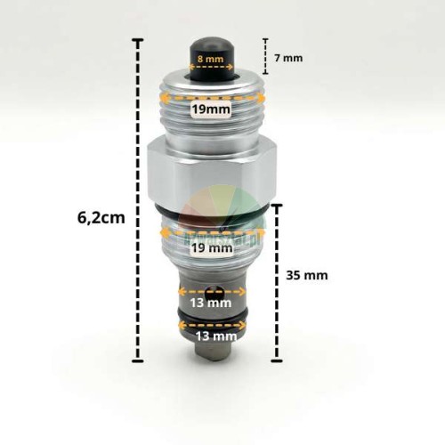 Safety check valve for lift 14mm / G19 with technical dimensions
