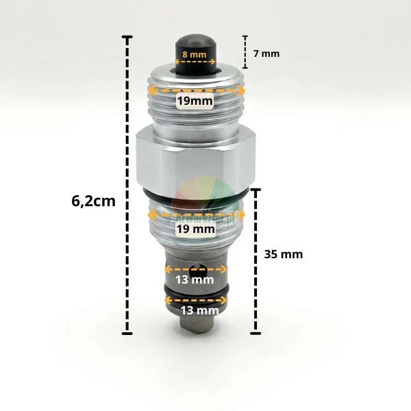 Safety check valve for lift 14mm / G19 with technical dimensions