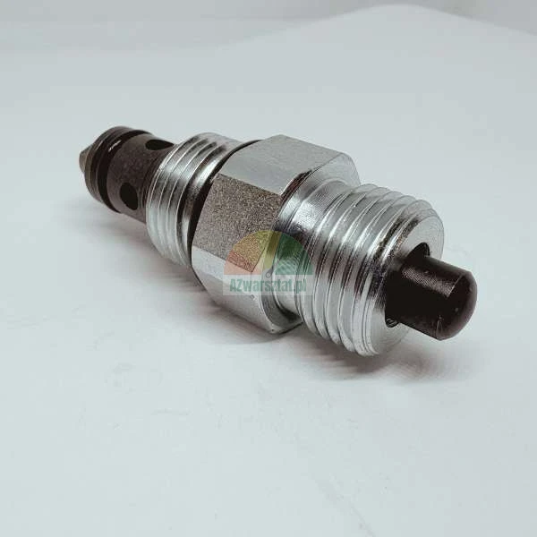 Hydraulic cartridge valve with steel body and black pin.