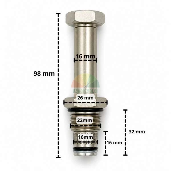 Lowering valve for 16mm solenoid coil G22mm with dimensions