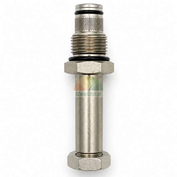 Metal hydraulic cartridge valve with screen filter and O-rings.