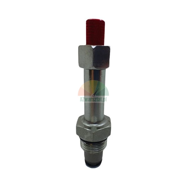 Hydraulic control valve with a red cap on a white background