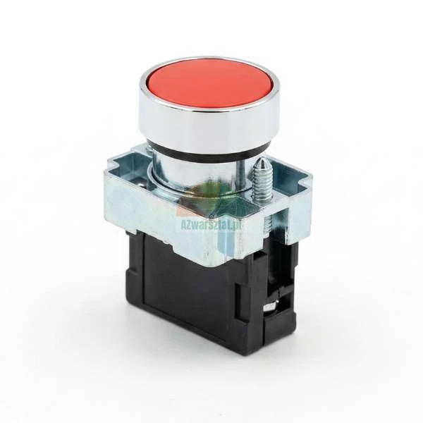 Industrial red push button switch with chrome housing and black contact block