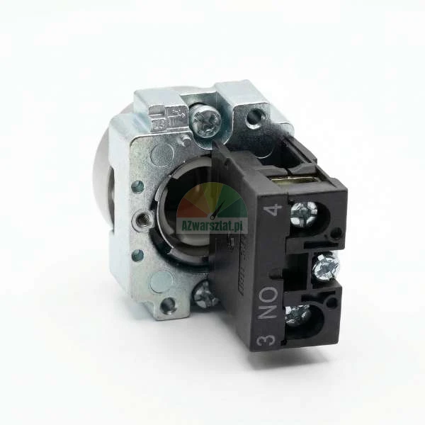 Normally open (NO) contact block mounted on a metal industrial switch collar.