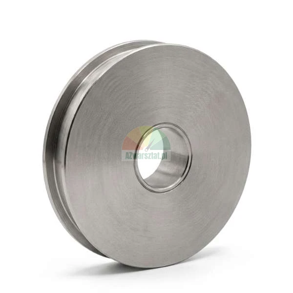 Metal pulley wheel with a groove and central hole