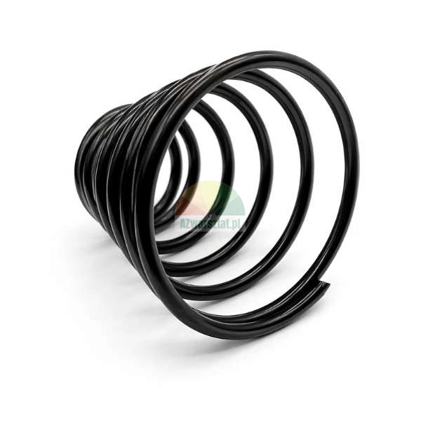 Black metal conical spring on a white background.