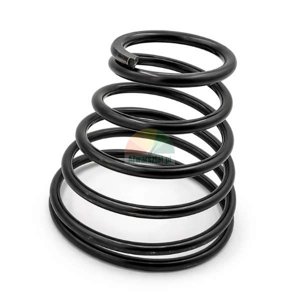 Black tapered metal compression spring on a white background